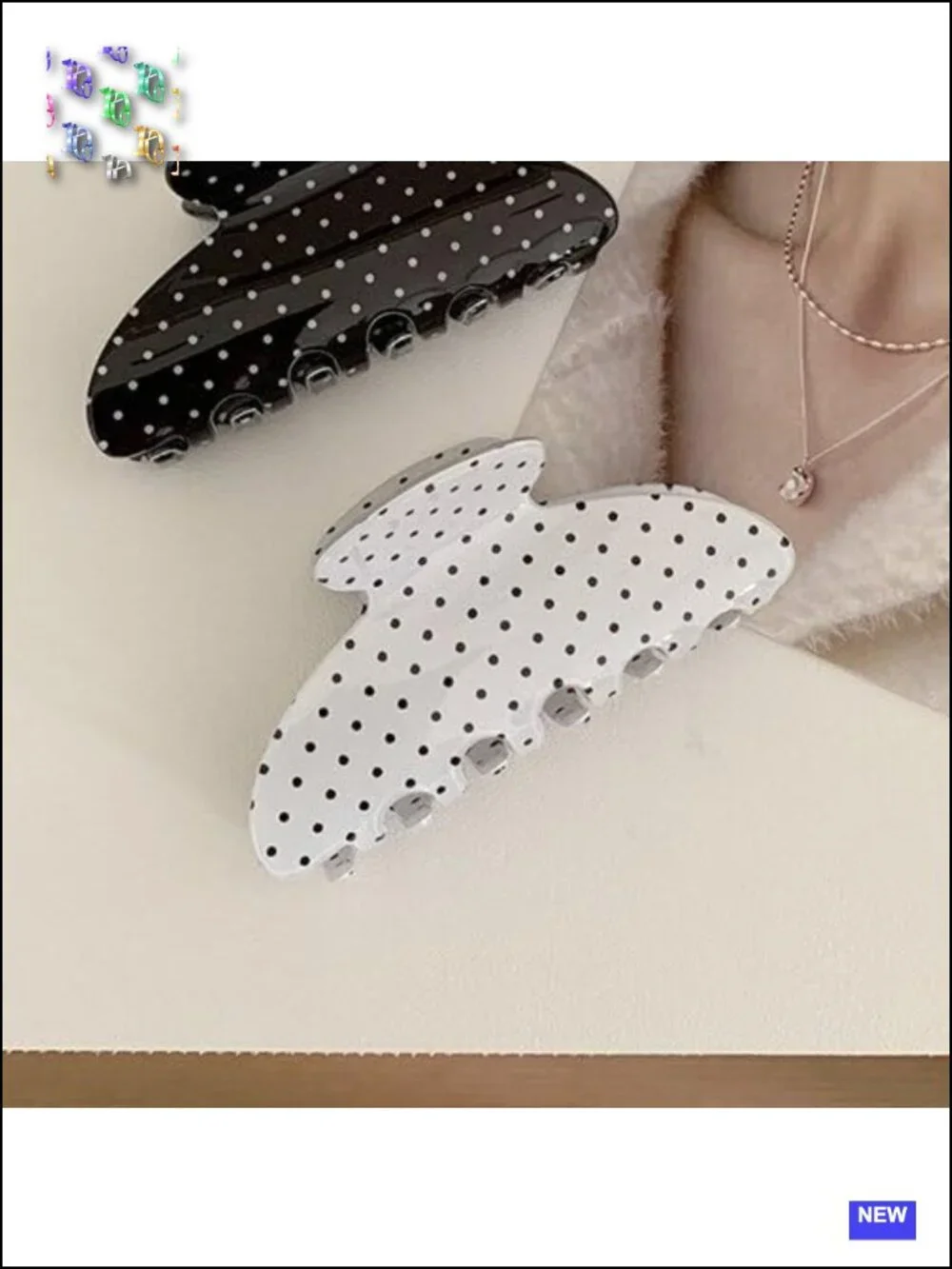 Retro White Dots Rhinestone Hair Claw Clip for Women